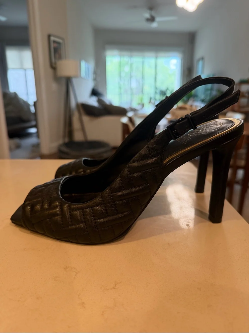Vince Camuto Black Quilted Leather Slingback Heels